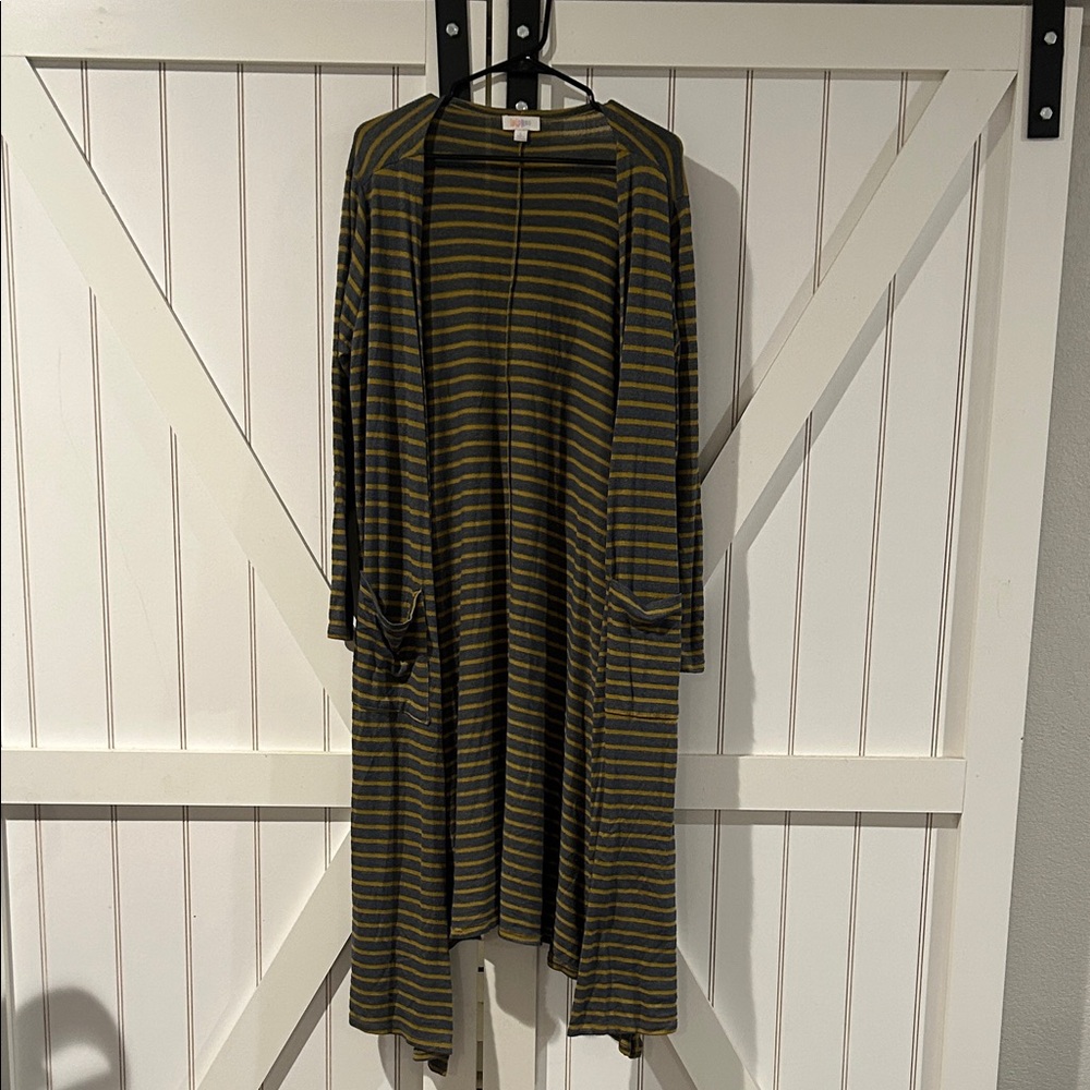LuLaRoe Striped Cardigan in Navy and Mustard